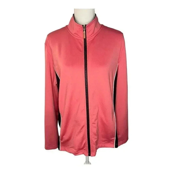 Karen Scott Sport Women’s Large Pink & Black Zip Up Athletic Jacket - Picture 1 of 4